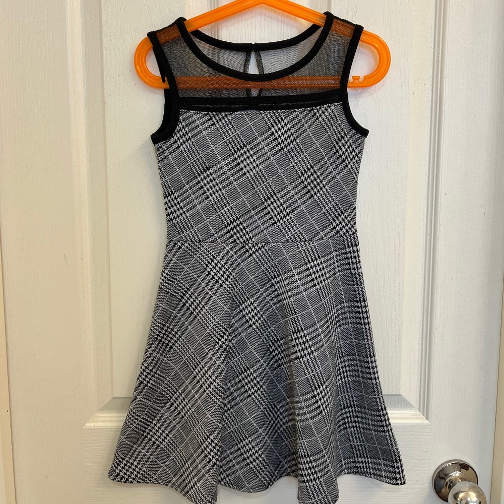 Childrens Place Plaid Sheer shoulder Formal Dress with Faux Fur Pull Over